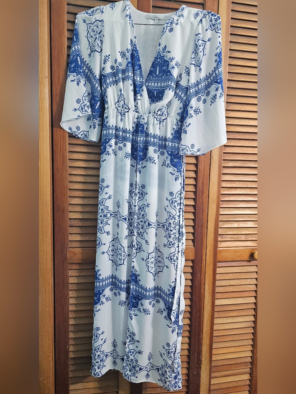 Lovers + Friends Ashton Temple Printed Maxi Romper Dress Blue White Paisley